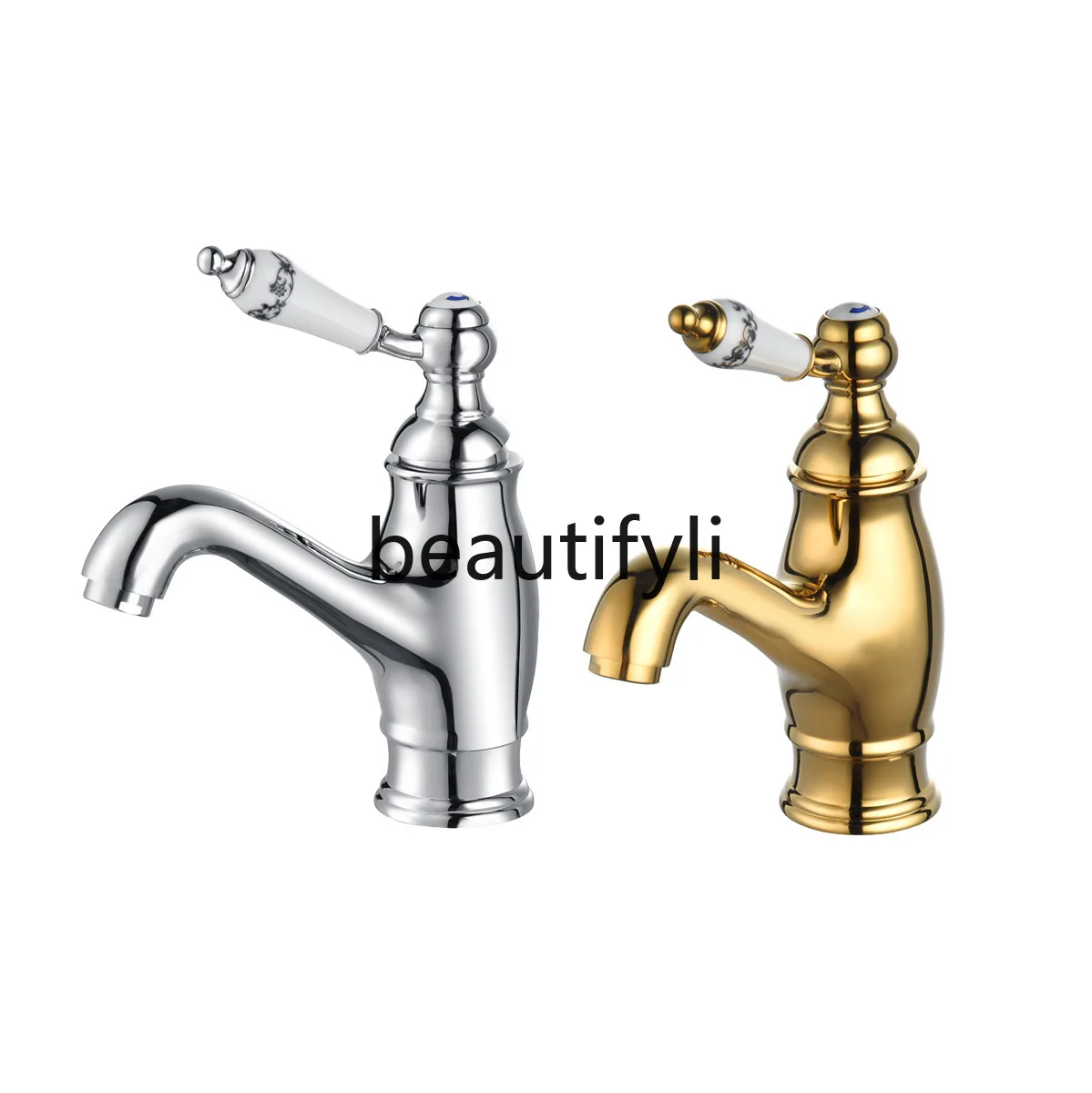 French retro all-copper single handle single hole gold basin faucet ceramic handle hot and cold basin faucet
French retro all-copper single handle single hole gold basin faucet ceramic handle hot and cold basin faucet