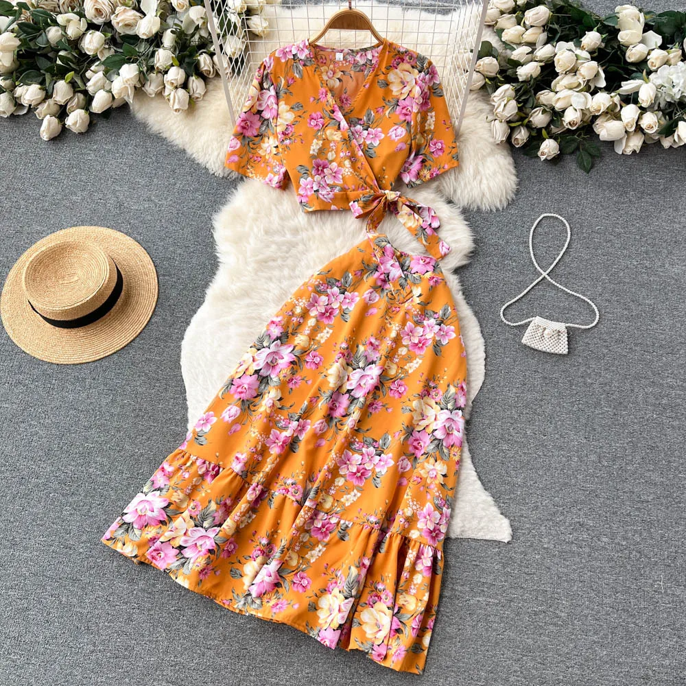 2025 Summer 2 Piece Sets Woman Printed Dress Fashion Elegant Beach Vacation Lace Up Floral Top+Elastic Waist Long Skirts Sets
2025 Summer 2 Piece Sets Woman Printed Dress Fashion Elegant Beach Vacation Lace Up Floral Top+Elastic Waist Long Skirts Sets