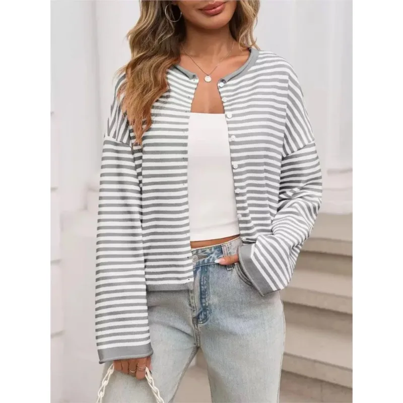 Autumn Spring Casual Cardigans Home Clothing Cardigan Woman Commuting Fall Clothes Tops Elegant Homewear Knitted Striped
Autumn Spring Casual Cardigans Home Clothing Cardigan Woman Commuting Fall Clothes Tops Elegant Homewear Knitted Striped
