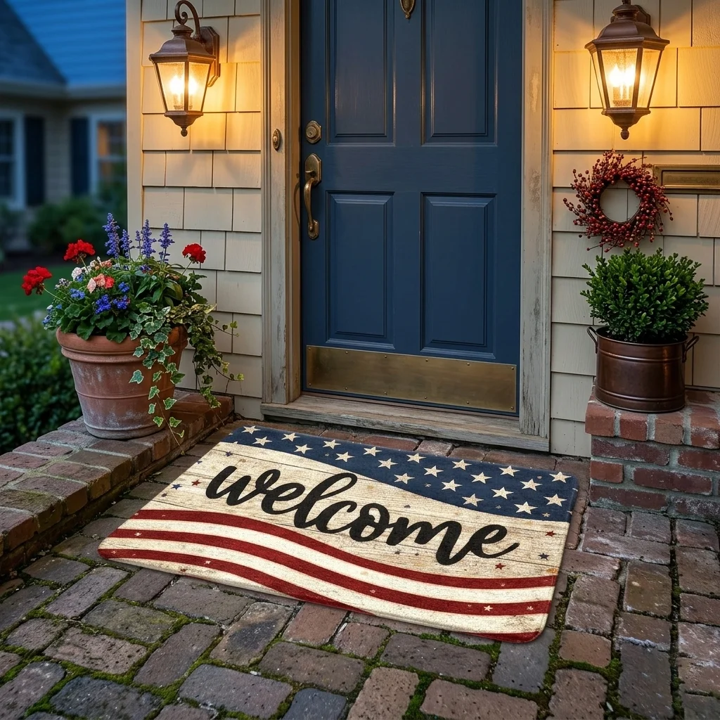 American Flag Welcome Mat Durable Stain Resistant Washable Patriotic Doormat for Indoor Entryway Kitchen Porch Floor Rug
American Flag Welcome Mat Durable Stain Resistant Washable Patriotic Doormat for Indoor Entryway Kitchen Porch Floor Rug