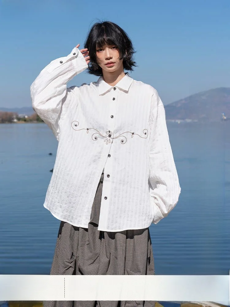 Saotome Casual Style Embroidered Light Weight Long Sleeve Rayon Shirt Textured Stripe Pattern Loose Fit Women's Spring Shirt
Saotome Casual Style Embroidered Light Weight Long Sleeve Rayon Shirt Textured Stripe Pattern Loose Fit Women's Spring Shirt