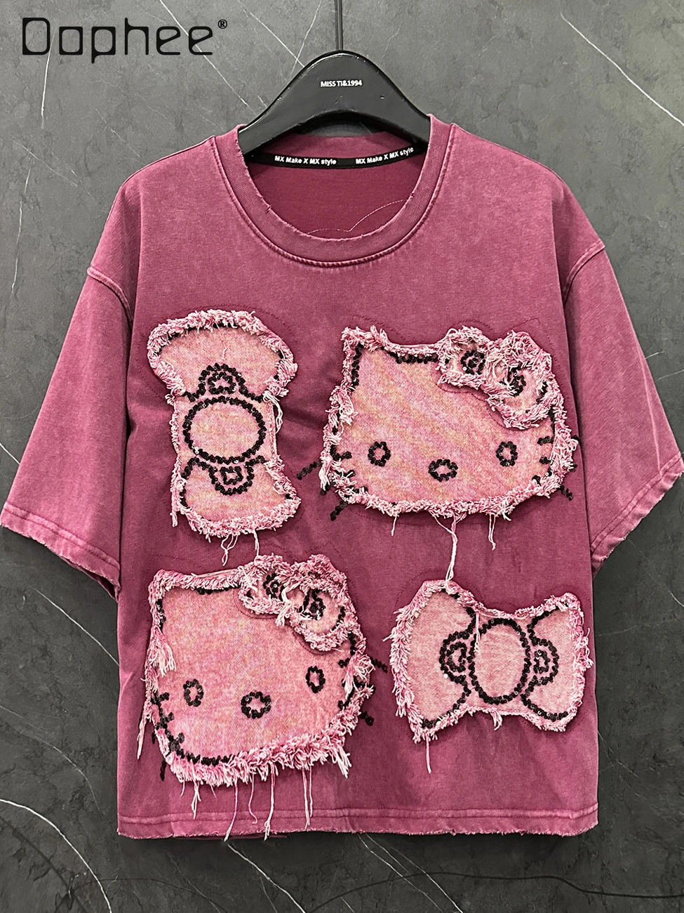 Summer Tee Heavy Industry Patch Embroidery Cartoon Cat Short Sleeve T-Shirt Women's Loose Sweet Short Top Short Sleeve
Summer Tee Heavy Industry Patch Embroidery Cartoon Cat Short Sleeve T-Shirt Women's Loose Sweet Short Top Short Sleeve