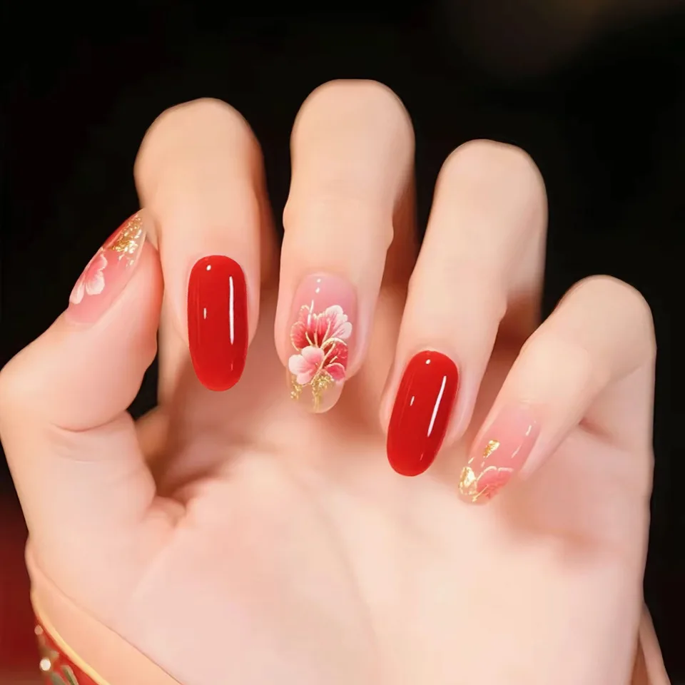 24pcs Red Gold Peony Fake Nails New Year Red Chinese Press on Nail Short Almond Full Coverage Nail for Women&Girl False Nail
24pcs Red Gold Peony Fake Nails New Year Red Chinese Press on Nail Short Almond Full Coverage Nail for Women&Girl False Nail