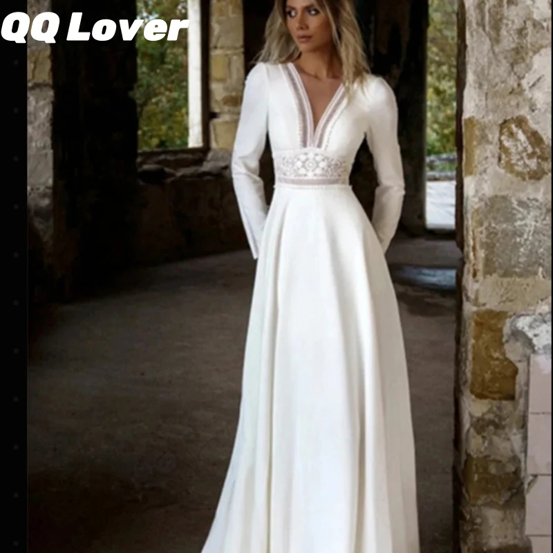 Customized Bohemian V-Neck Simple Wedding Dresses for Woman Long Sleeves Lace Appliques A-Line Bridal Gowns
Customized Bohemian V-Neck Simple Wedding Dresses for Woman Long Sleeves Lace Appliques A-Line Bridal Gowns