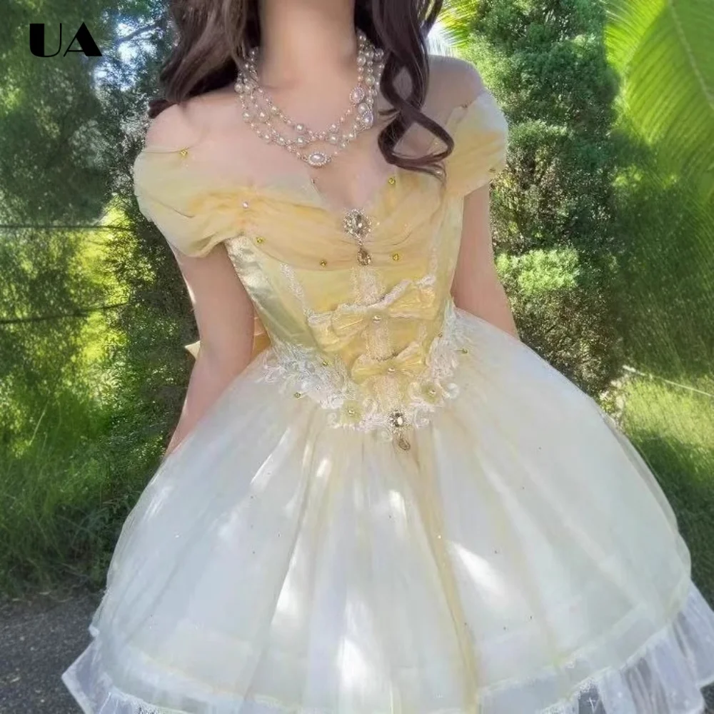 ULBYANRY Customized A-line Off-the-shoulder Sweet 15 Dress Romantic Ruffled Bow Quinceanera Dress Princess Style Mesh Ball Gown
ULBYANRY Customized A-line Off-the-shoulder Sweet 15 Dress Romantic Ruffled Bow Quinceanera Dress Princess Style Mesh Ball Gown