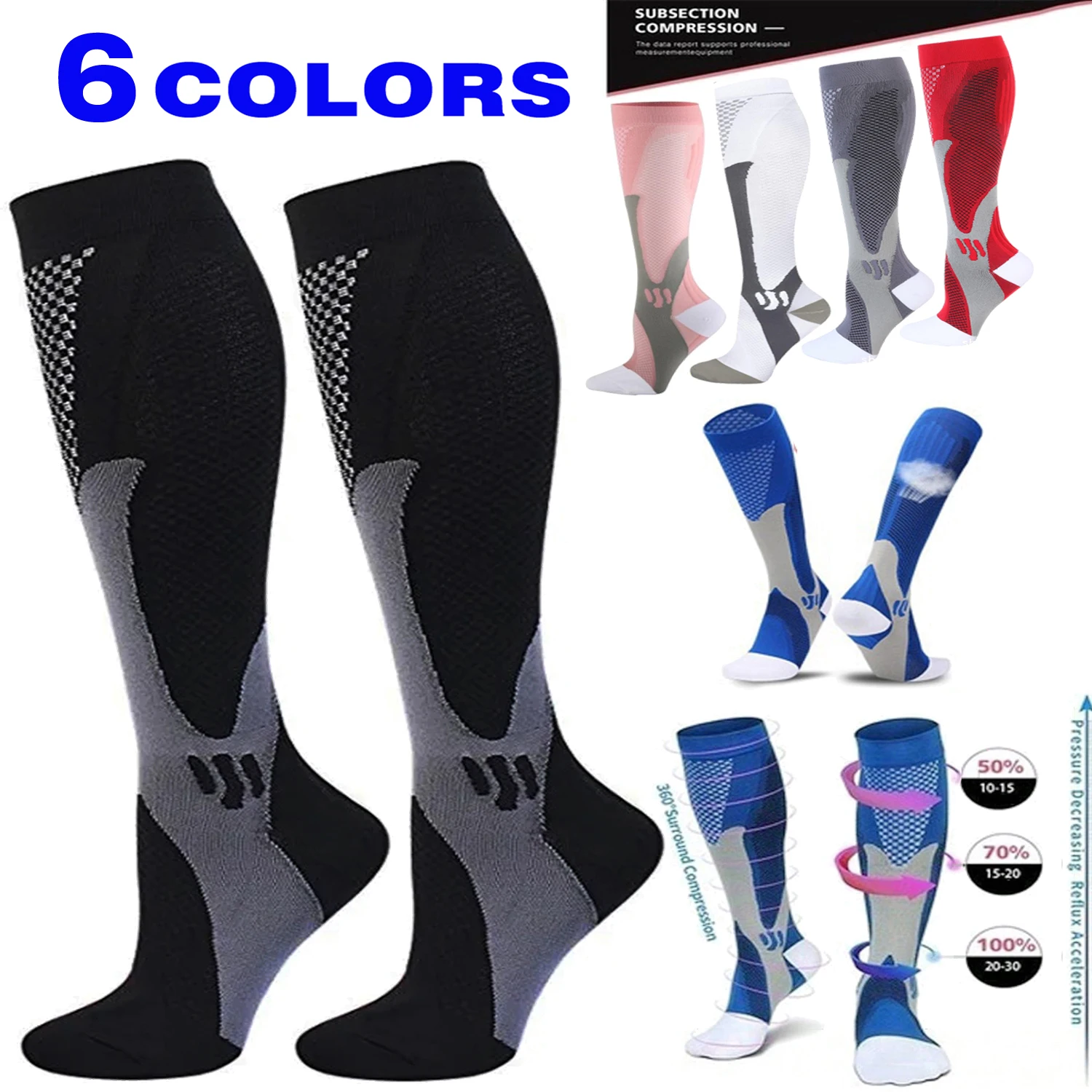 High Compression Socks 20-30mmHg for Men & Women 3/6 Pairs Sports Marathon Cycling Football Varicose Veins Prevention
High Compression Socks 20-30mmHg for Men & Women 3/6 Pairs Sports Marathon Cycling Football Varicose Veins Prevention