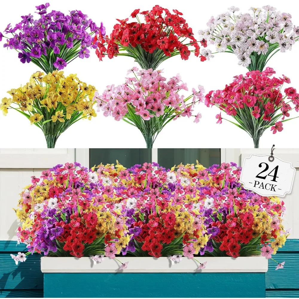 24 Bundles Fake Flowers Outdoor – No Fade Artificial PE Silk Blooms for Garden, Porch, Wedding & Window Box Decor
24 Bundles Fake Flowers Outdoor – No Fade Artificial PE Silk Blooms for Garden, Porch, Wedding & Window Box Decor