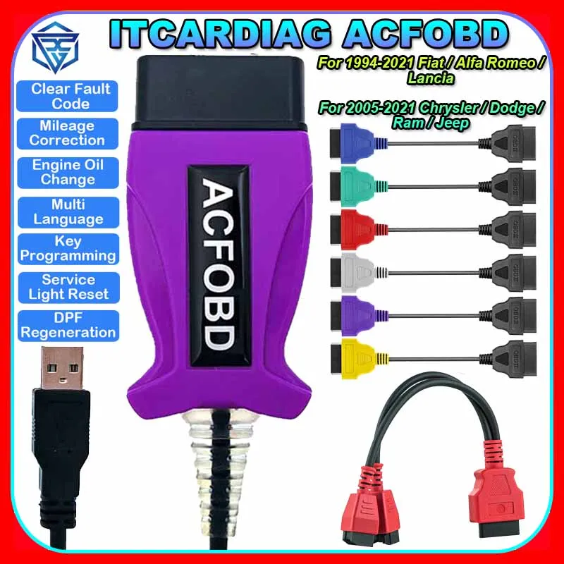 ITCARDIAG ACFOBD OBD Scanner For Fiat/Alfa Romeo/Lancia/Chrysler/Dodge/Ram/Jeep Support ABS AIRBAG Mileage Cluster Key Programer
ITCARDIAG ACFOBD OBD Scanner For Fiat/Alfa Romeo/Lancia/Chrysler/Dodge/Ram/Jeep Support ABS AIRBAG Mileage Cluster Key Programer