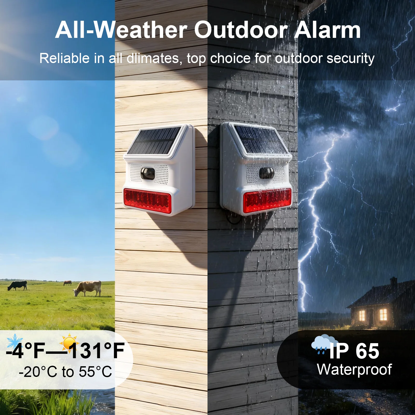 IP65 Wireless Solar Alarm Waterproof Outdoor Solar Alarm PIR Infrared Motion Sensor Security Protection For Courtyard
IP65 Wireless Solar Alarm Waterproof Outdoor Solar Alarm PIR Infrared Motion Sensor Security Protection For Courtyard