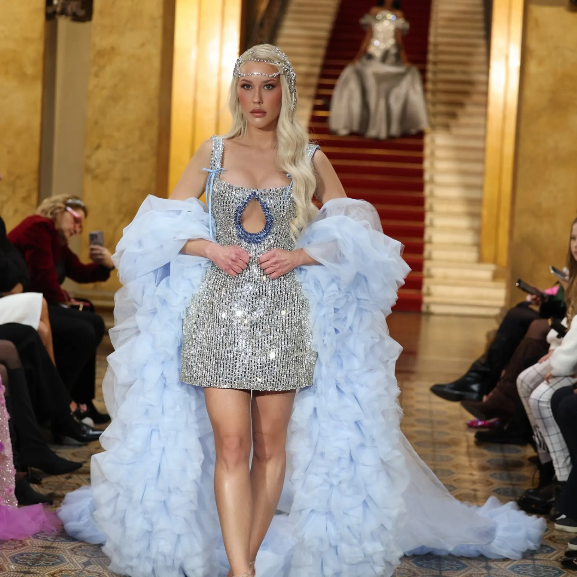 Luxury Sky Blue Tulle Shawl with Long Train & Ruffled Sleeves | Dramatic Wedding Cape, Evening Gown Accessory, Red Carpet Wrap
Luxury Sky Blue Tulle Shawl with Long Train & Ruffled Sleeves | Dramatic Wedding Cape, Evening Gown Accessory, Red Carpet Wrap