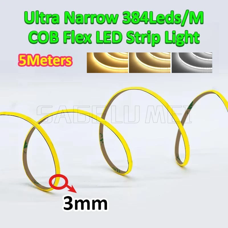 High Density Super Thin 3mm COB LED Strip 384LEDs/m DC24V 12V Flexible Linear Tape Lights Bar Warm White for Living Room Indoor
High Density Super Thin 3mm COB LED Strip 384LEDs/m DC24V 12V Flexible Linear Tape Lights Bar Warm White for Living Room Indoor