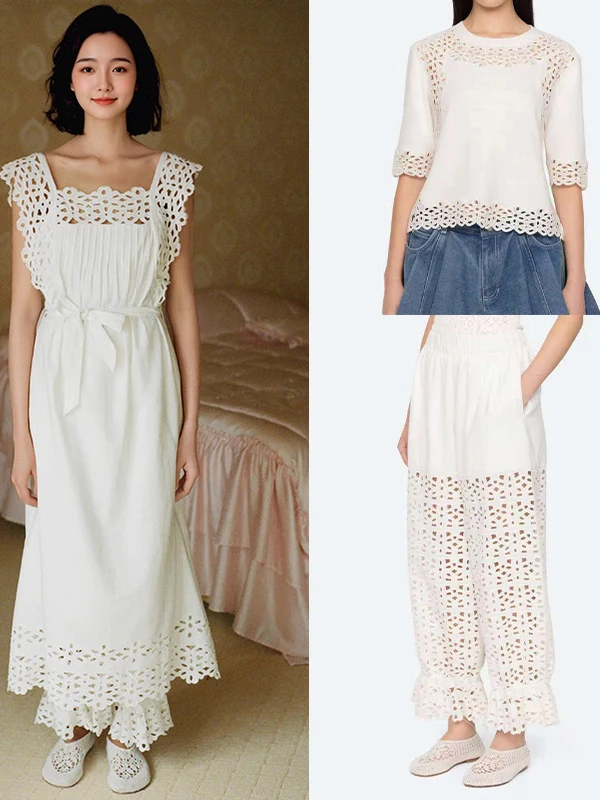 Spring Summer New Loose Women's Dress Hollow out Lace Trim Square Collar T-Shirt Style Cuffed Pants Fashion Set 2026
Spring Summer New Loose Women's Dress Hollow out Lace Trim Square Collar T-Shirt Style Cuffed Pants Fashion Set 2026