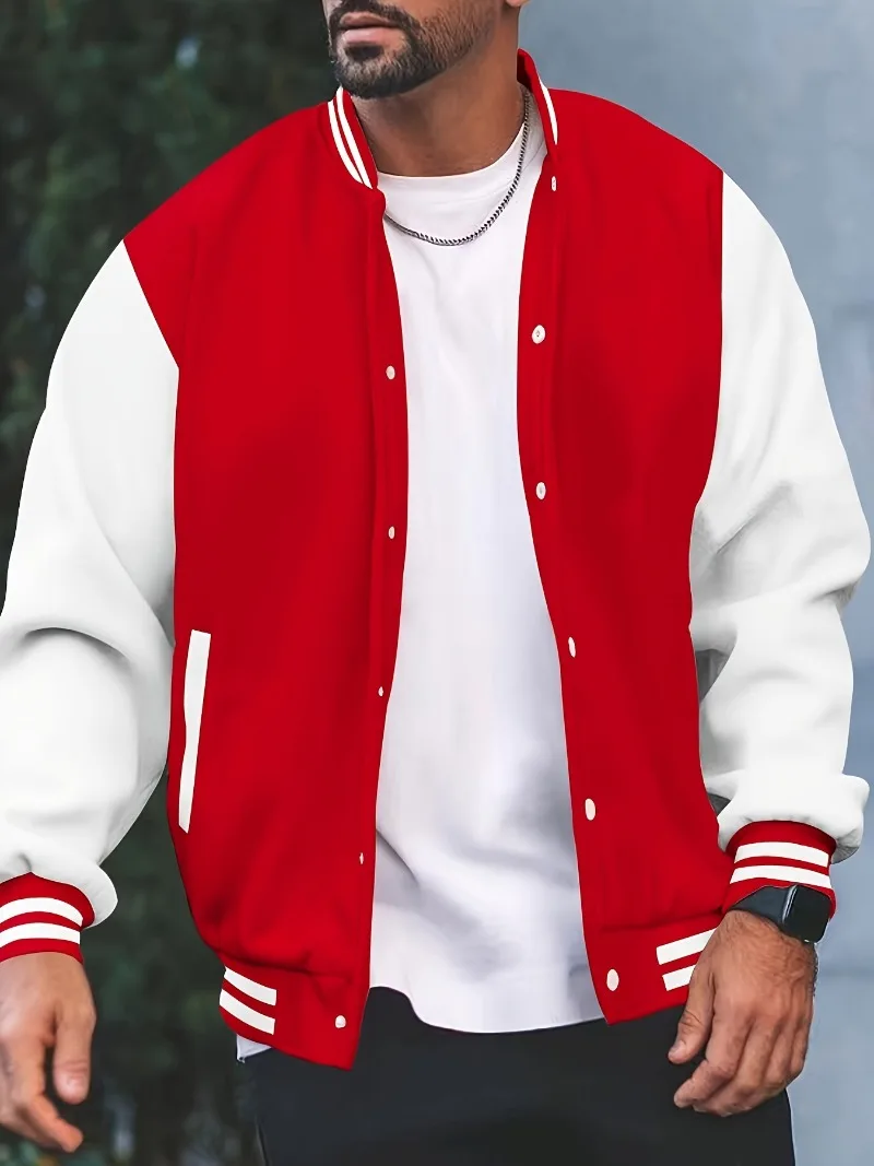 Men's Casual School Team Jacket with Red and White Contrasting Long Sleeves for Autumn and Winter Leisure Activities
Men's Casual School Team Jacket with Red and White Contrasting Long Sleeves for Autumn and Winter Leisure Activities