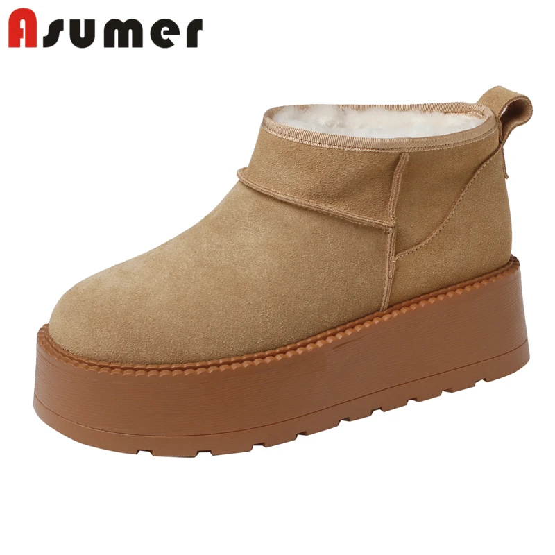 ASUMER New Suede Leather Snow Boots Women Wool Blend Warm Platform Ankle Boots Slip On Fashion Ladies Casual Winter Booties
ASUMER New Suede Leather Snow Boots Women Wool Blend Warm Platform Ankle Boots Slip On Fashion Ladies Casual Winter Booties