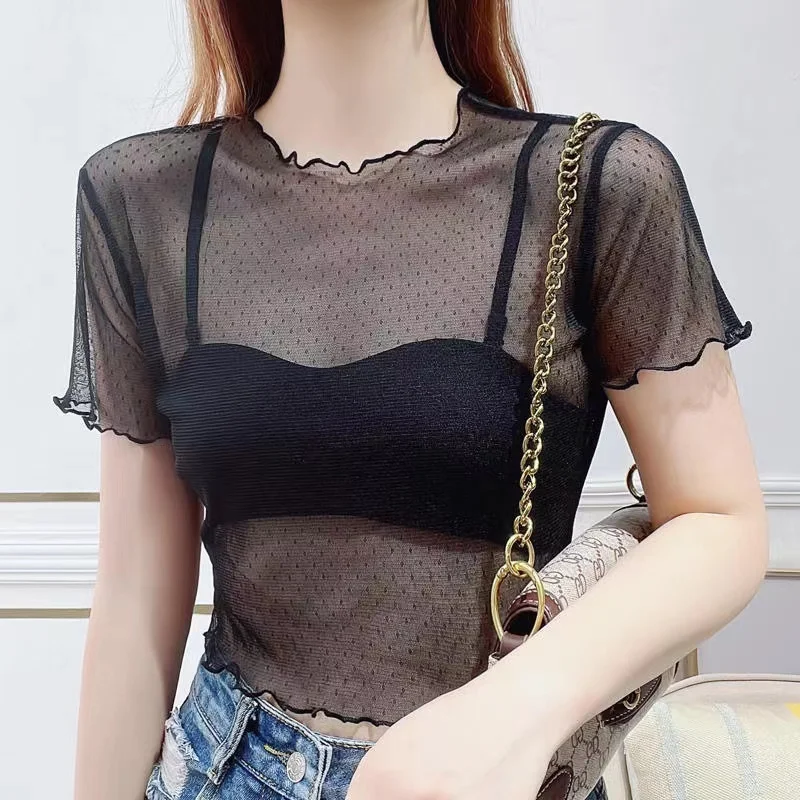 Summer New Style Women's Lace Shirt Thin Short Sleeve Mesh Base Shirt Inner Wear with Skirt Commute Style round Neck Korean V...
Summer New Style Women's Lace Shirt Thin Short Sleeve Mesh Base Shirt Inner Wear with Skirt Commute Style round Neck Korean V...