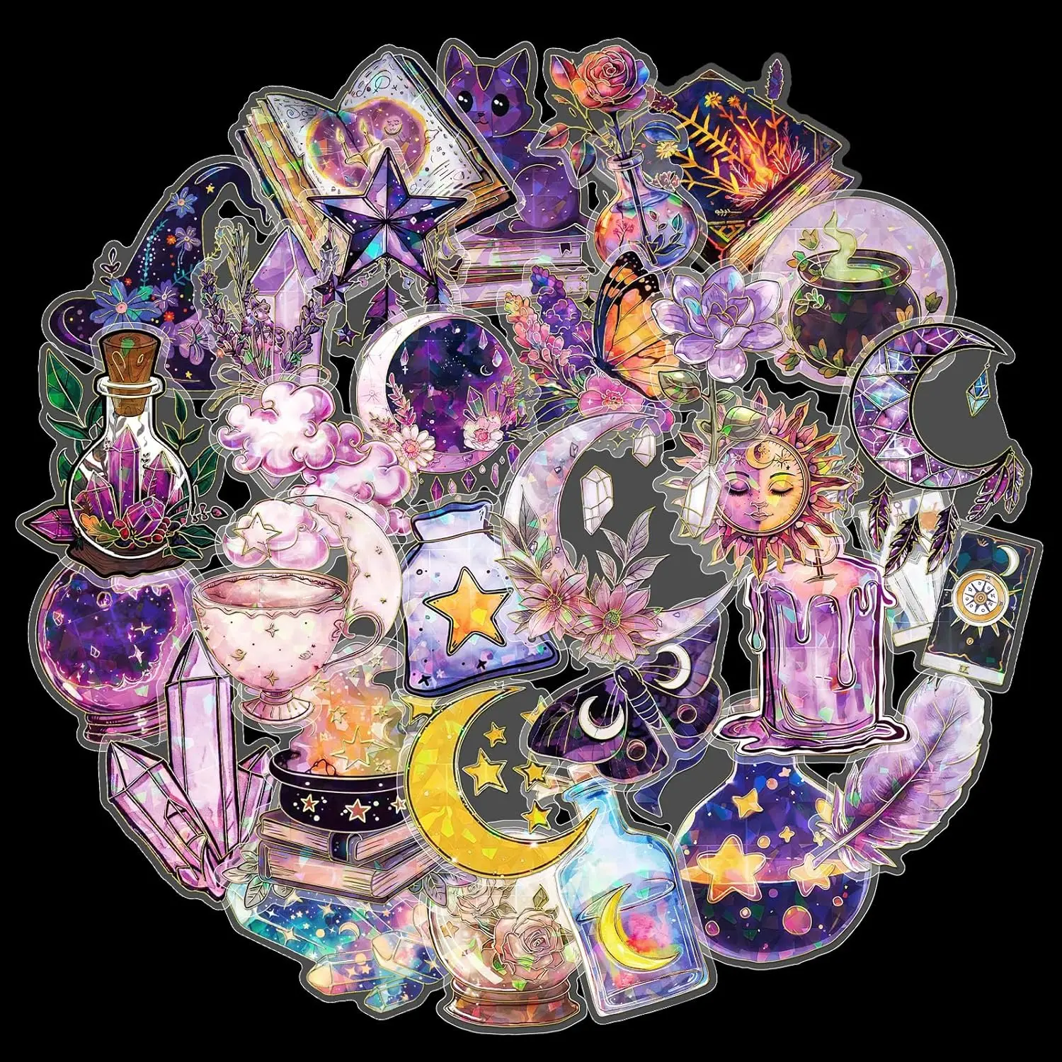 30 Pcs Transparent Holographic Witchy Stickers for Scrapbooking Journaling
30 Pcs Transparent Holographic Witchy Stickers for Scrapbooking Journaling