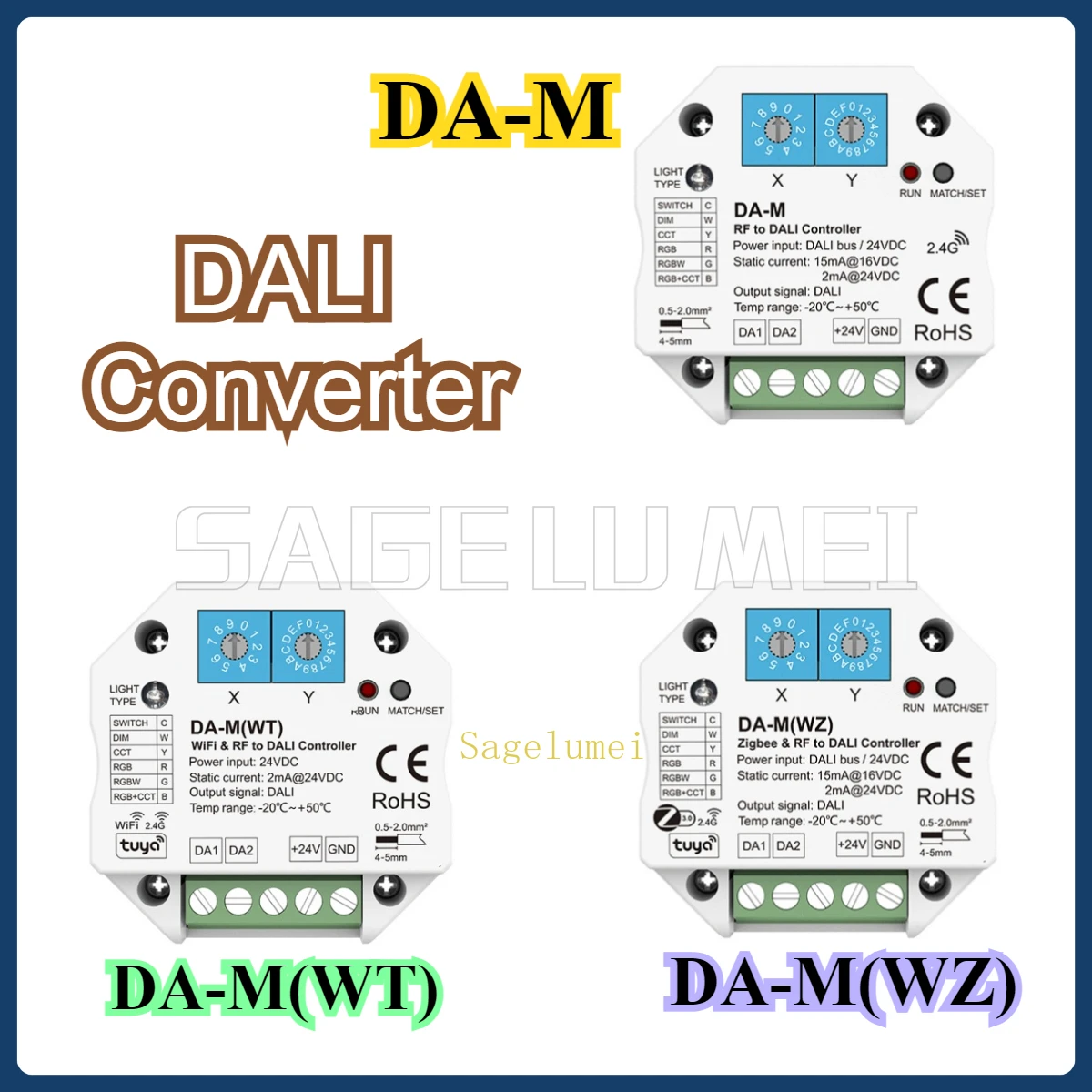 DA-M/DA-M(WZ/WT) WiFi / Zigbee & RF To DALI Dimmer Controller Smart Life Tuya APP For Single Color CCT RGB RGBW RGB+CCT Light
DA-M/DA-M(WZ/WT) WiFi / Zigbee & RF To DALI Dimmer Controller Smart Life Tuya APP For Single Color CCT RGB RGBW RGB+CCT Light