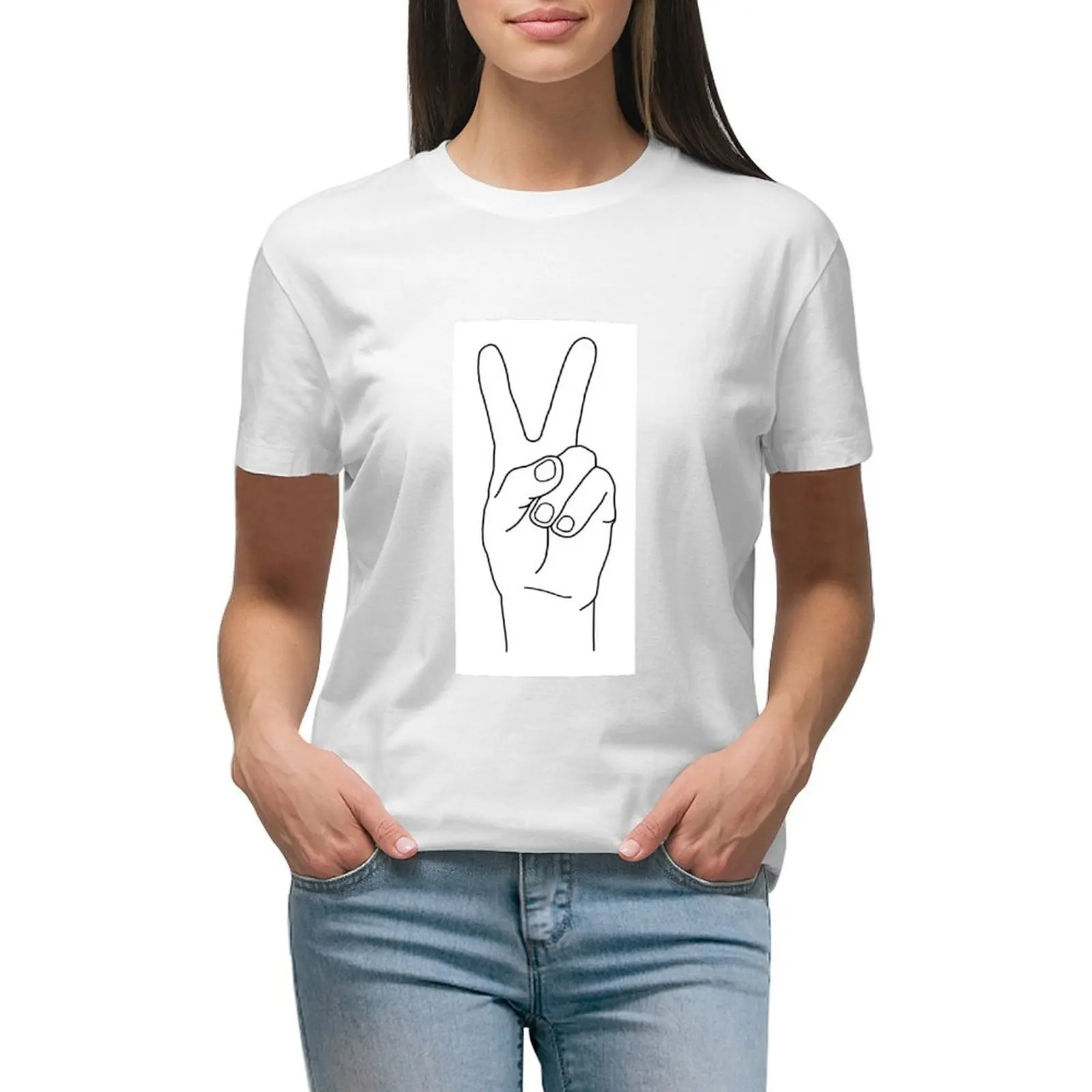 Simple Peace Sign Hand Line Design T-shirt cute tops summer clothes korean fashion t-shirts for Women pack
Simple Peace Sign Hand Line Design T-shirt cute tops summer clothes korean fashion t-shirts for Women pack