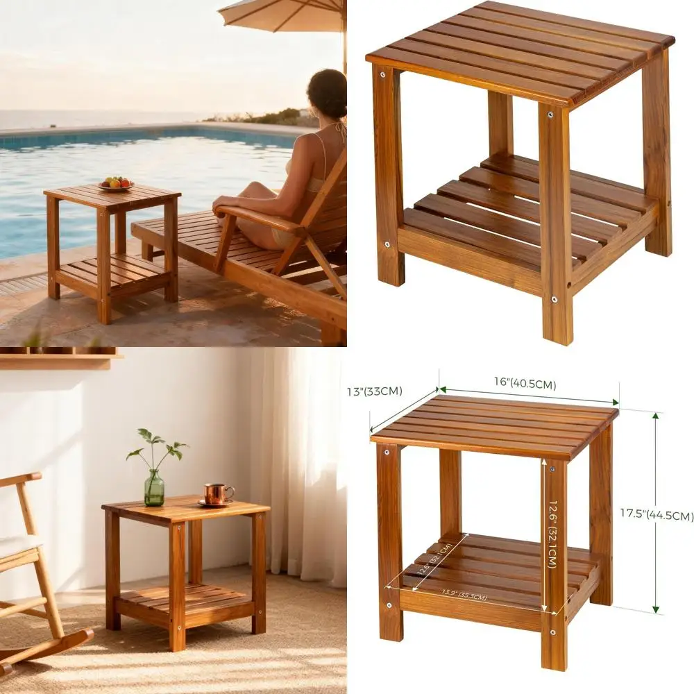 Двухуровневый тиковый приставной столик для патио, сада и жилых помещений
Двухуровневый тиковый приставной столик для патио, сада и жилых помещений