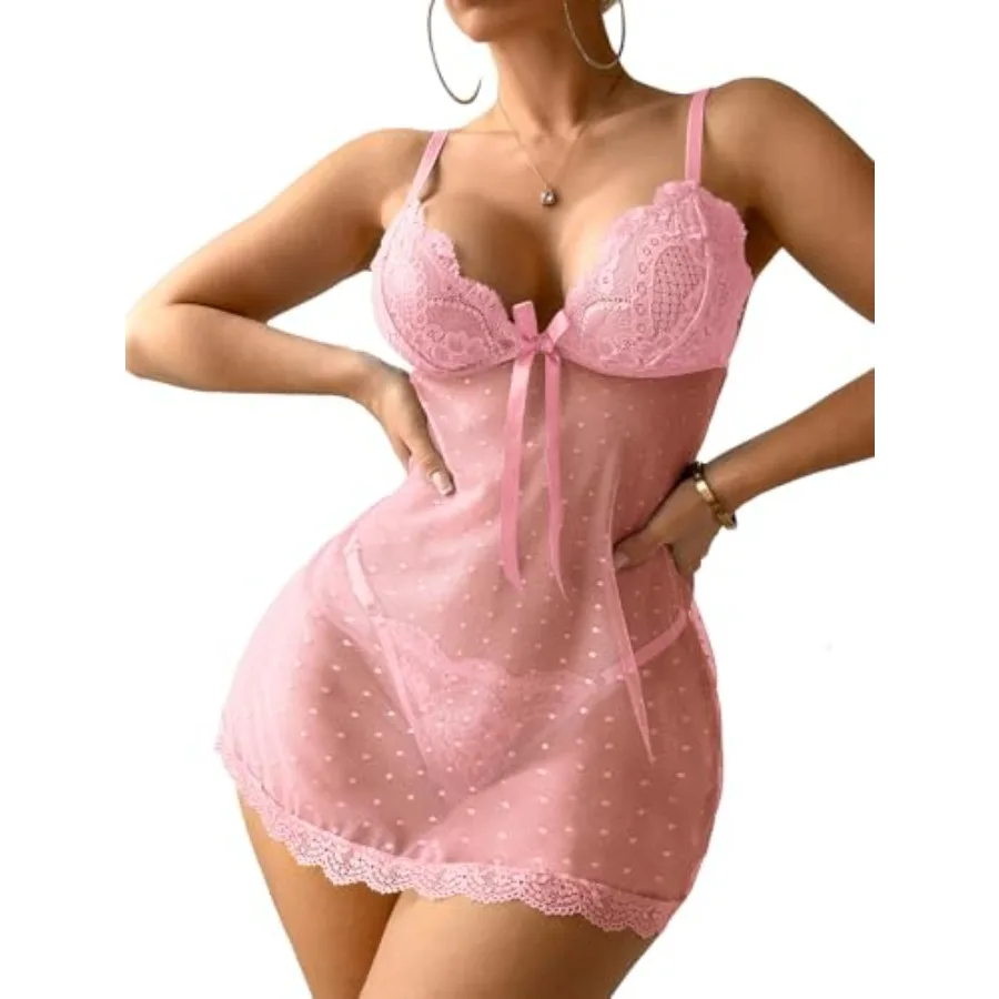 Sexy Sheer Babydoll Mesh Lace Lingerie Dress Set with Thong 2 Pcs
Sexy Sheer Babydoll Mesh Lace Lingerie Dress Set with Thong 2 Pcs
