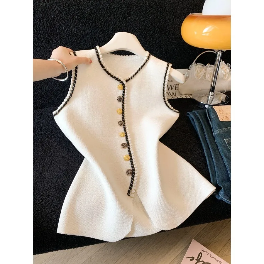 Commute Lazy Outerwear Single Button Knitted Vest round Neck Women Summer Lightweight Luxury Simple Elegance Korean Style Top
Commute Lazy Outerwear Single Button Knitted Vest round Neck Women Summer Lightweight Luxury Simple Elegance Korean Style Top