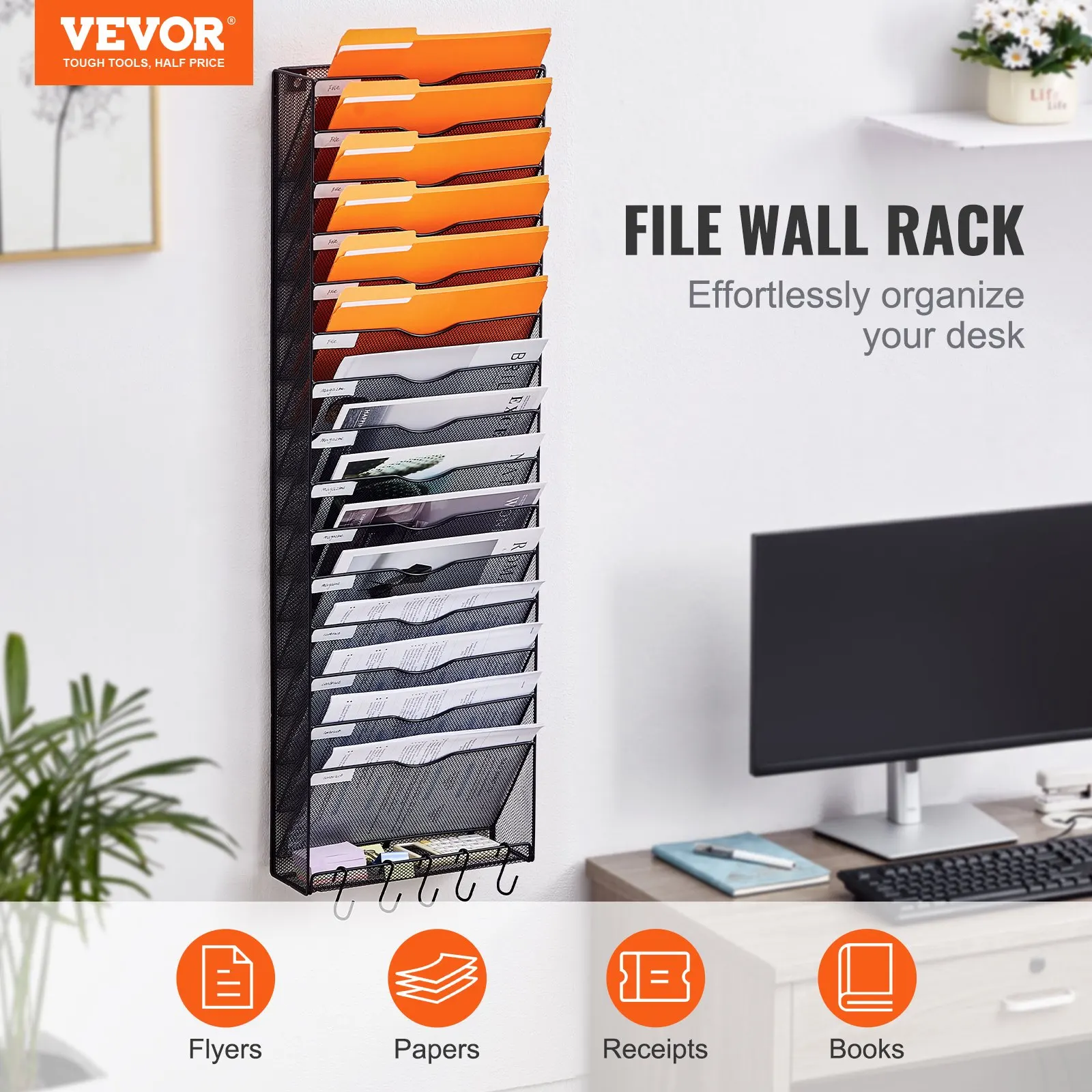 Hanging Wall Files Organizer, 16-Tier Vertical Wall File Holder, Metal Wall Mounted Magazine Mail Paper Document Storage Folder
Hanging Wall Files Organizer, 16-Tier Vertical Wall File Holder, Metal Wall Mounted Magazine Mail Paper Document Storage Folder