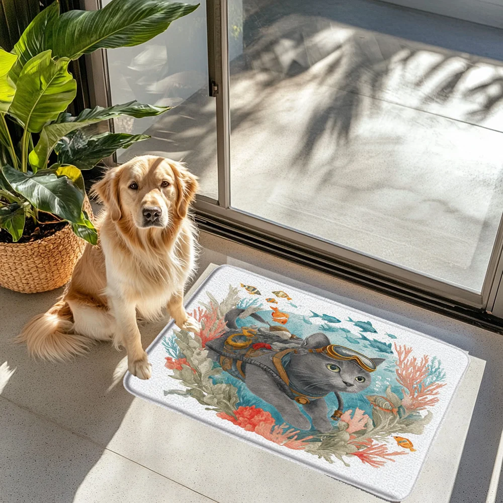 Cute Underwater Cat Illustration Door Mat, Ocean Fish Coral Pattern Non-Slip Floor Rug for Entryway Bathroom Home Decor
Cute Underwater Cat Illustration Door Mat, Ocean Fish Coral Pattern Non-Slip Floor Rug for Entryway Bathroom Home Decor