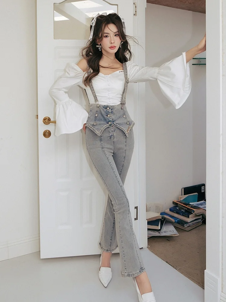 ICYNUDE Store Pearl Embellied High Waist Slimming Denim Overalls Women's New Sle Spring Season Long Pants Regular Thin
ICYNUDE Store Pearl Embellied High Waist Slimming Denim Overalls Women's New Sle Spring Season Long Pants Regular Thin