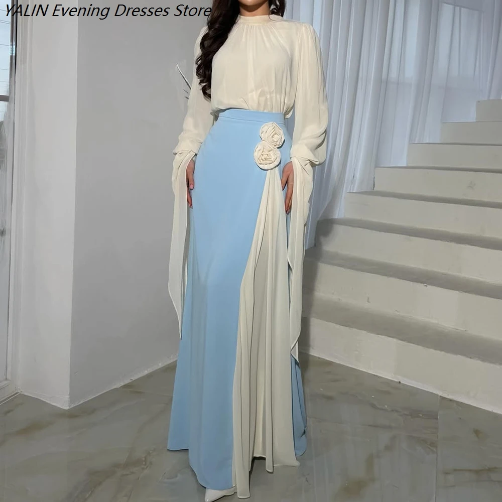 Women's A-line Evening Dresses Floor-length High-neck Full Sleeve Prom Dresses Fashion Flowers Simple Draped Customized Gowns
Women's A-line Evening Dresses Floor-length High-neck Full Sleeve Prom Dresses Fashion Flowers Simple Draped Customized Gowns