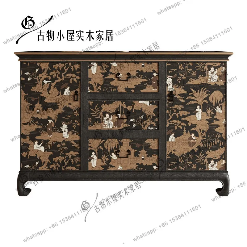 New Chinese Hand-painted Sideboard/French Black Large Capacity Console Cabinet can be customized
New Chinese Hand-painted Sideboard/French Black Large Capacity Console Cabinet can be customized
