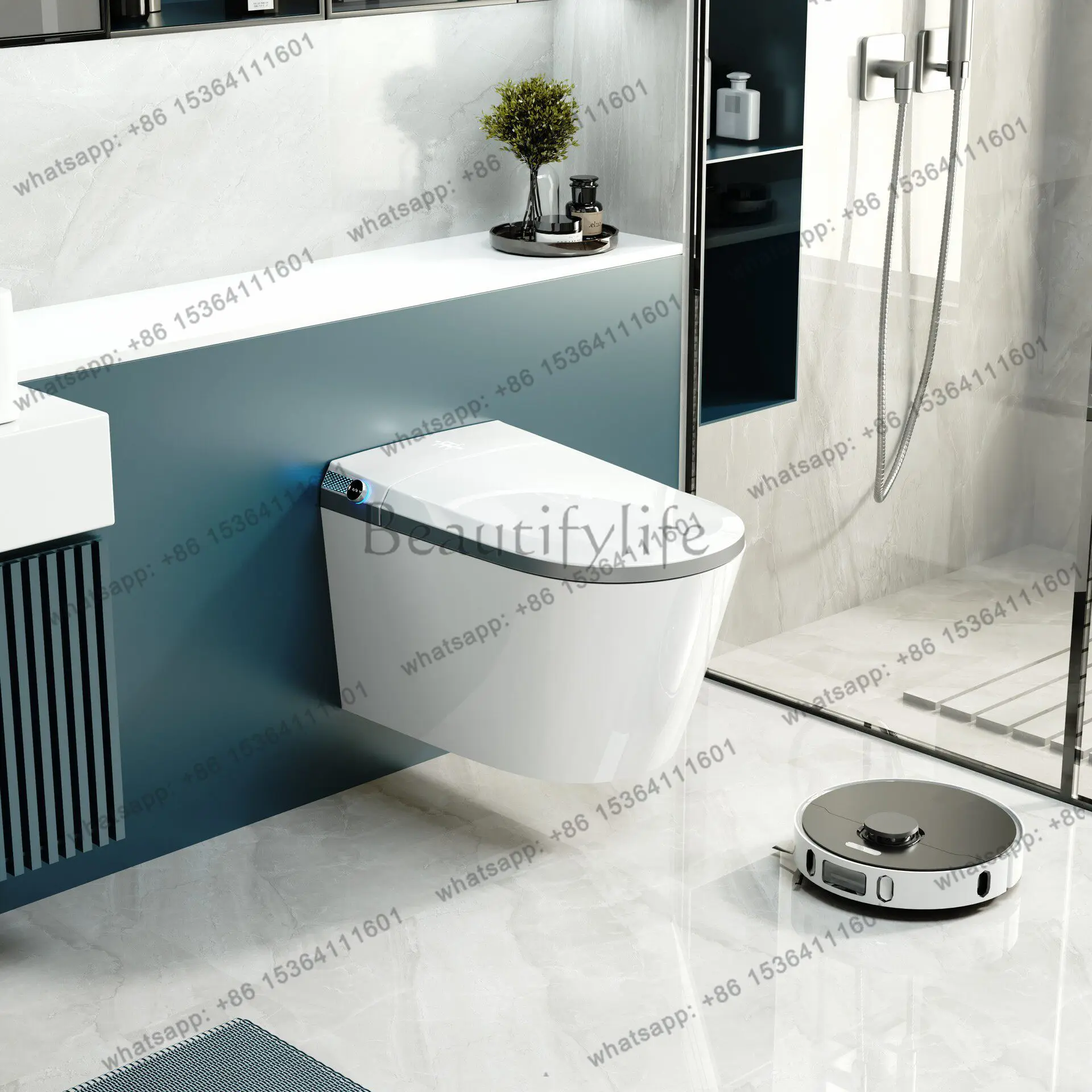 Wall-mounted smart toilet, fully automatic foot feel, with its own water tank
Wall-mounted smart toilet, fully automatic foot feel, with its own water tank