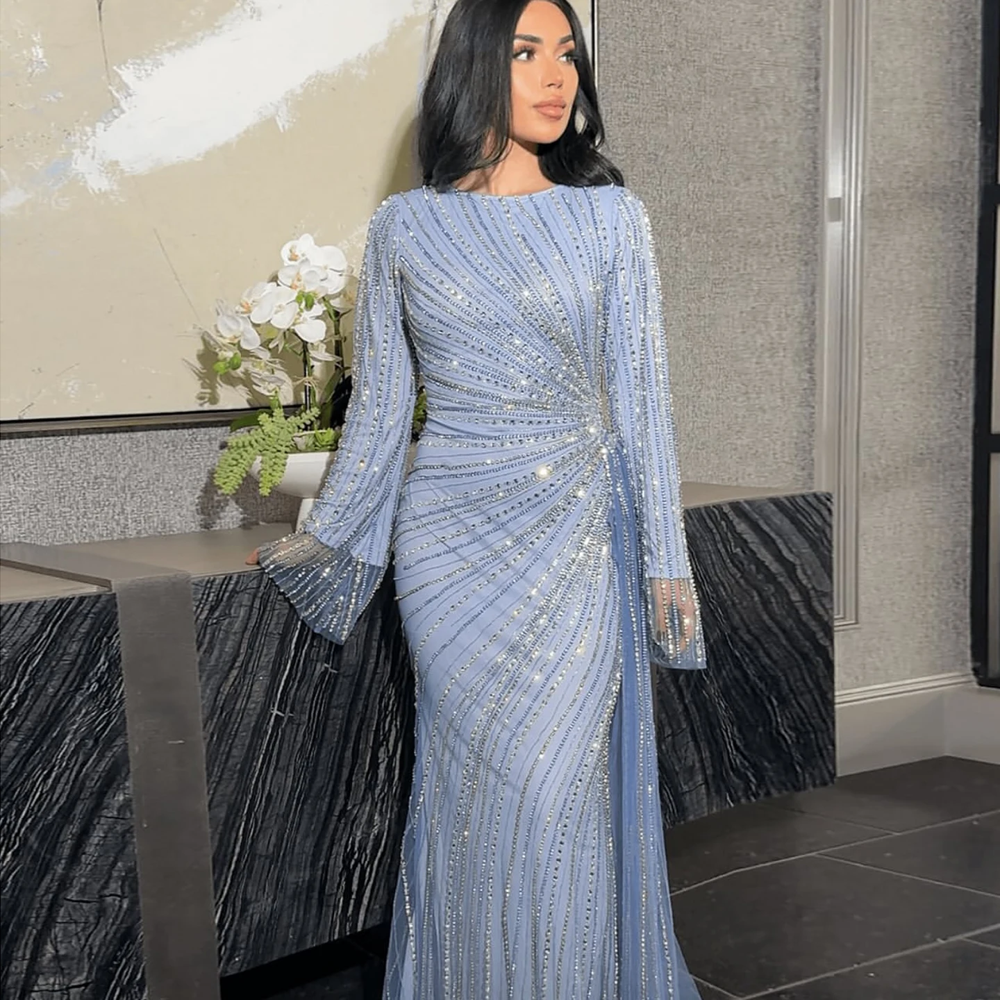 Sharon Said Luxury Gray Blue Mermaid Evening Dress with Side Skirt Rose Gold for Women Wedding Party Gown 2025 SS113 Customized
Sharon Said Luxury Gray Blue Mermaid Evening Dress with Side Skirt Rose Gold for Women Wedding Party Gown 2025 SS113 Customized