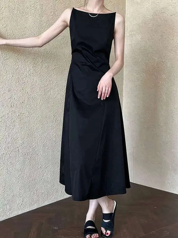 Women Black Pleated Elegant Pleated Long A-line Dress New Round Neck Sleeveless Fashion Tide Spring Summer
Women Black Pleated Elegant Pleated Long A-line Dress New Round Neck Sleeveless Fashion Tide Spring Summer