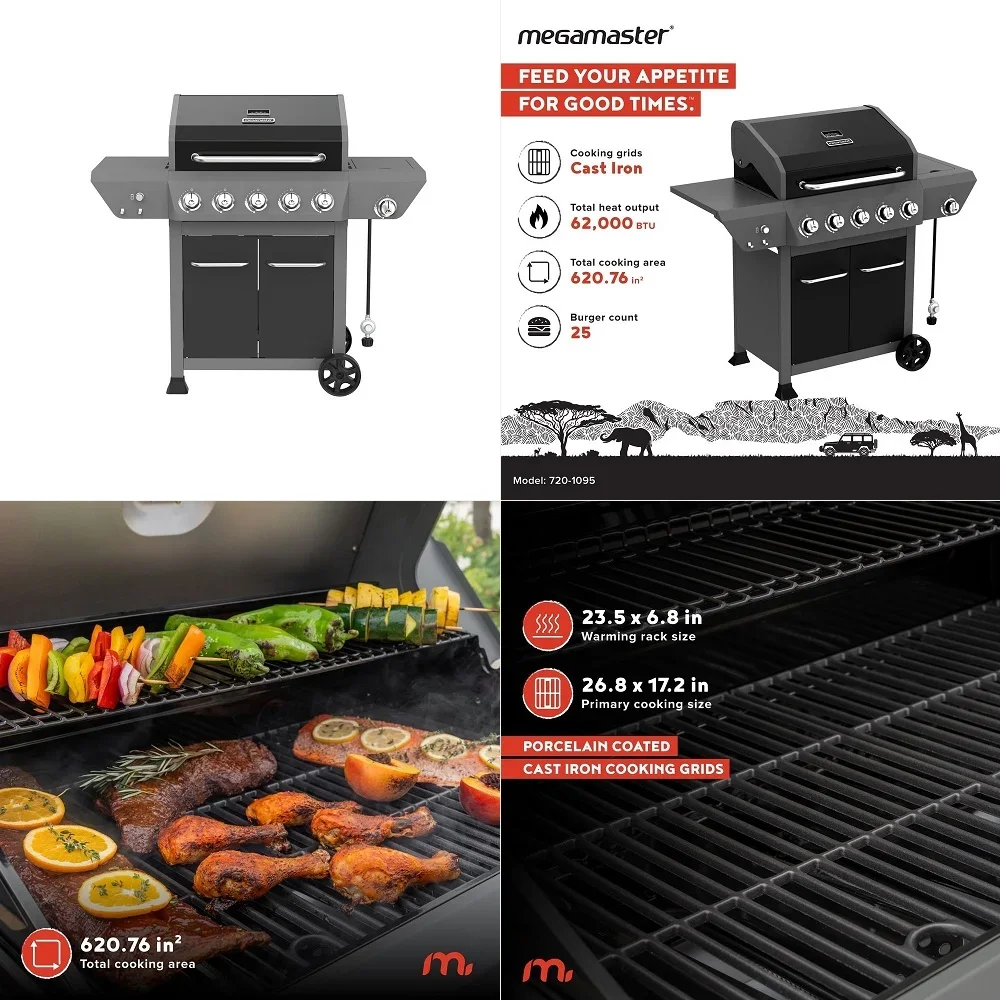 5Burner Gas Grill with Side Burner, 66,000 BTUs, 753 SQ. In. Cooking Area, 2 Wheel Transport, Propane BBQ Grill with for Outdoo
5Burner Gas Grill with Side Burner, 66,000 BTUs, 753 SQ. In. Cooking Area, 2 Wheel Transport, Propane BBQ Grill with for Outdoo