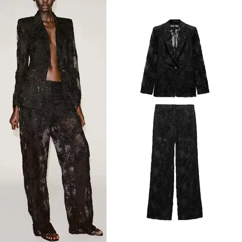 Spring New Sle Bla Embroidered Long Sve Slim Fit Suit Casual High Waist Texture Pants Faionable Women's Ensemble
Spring New Sle Bla Embroidered Long Sve Slim Fit Suit Casual High Waist Texture Pants Faionable Women's Ensemble