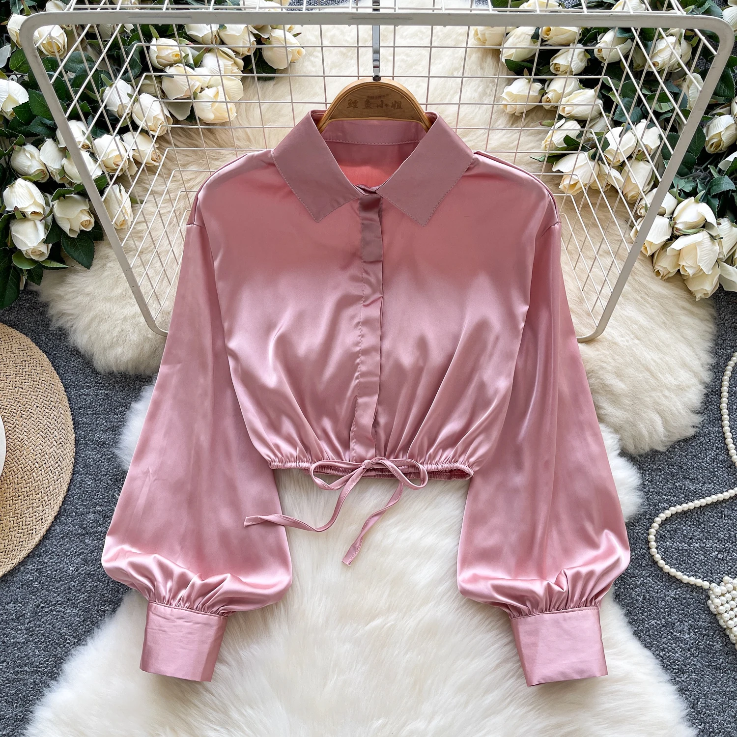Elegant Sexy Draw String satin Chic Top Women Korean Fashion High Street Autumn Winter Clothing
Elegant Sexy Draw String satin Chic Top Women Korean Fashion High Street Autumn Winter Clothing