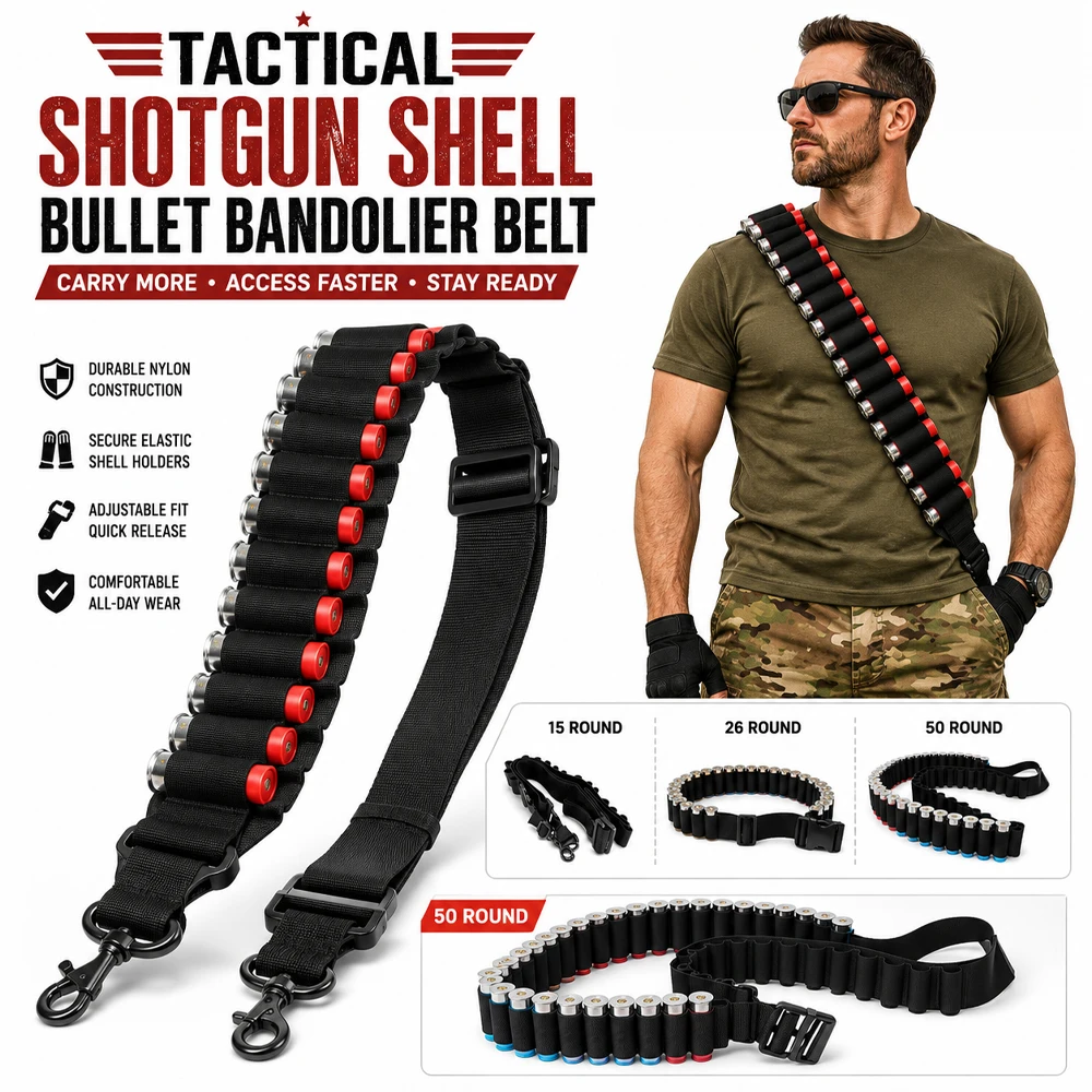 Tactical Shotgun Sling 15 Round Shell Holder Bandolier 12/20 Gauge Adjustable 2 Point Ammo Strap for Hunting Shooting
Tactical Shotgun Sling 15 Round Shell Holder Bandolier 12/20 Gauge Adjustable 2 Point Ammo Strap for Hunting Shooting
