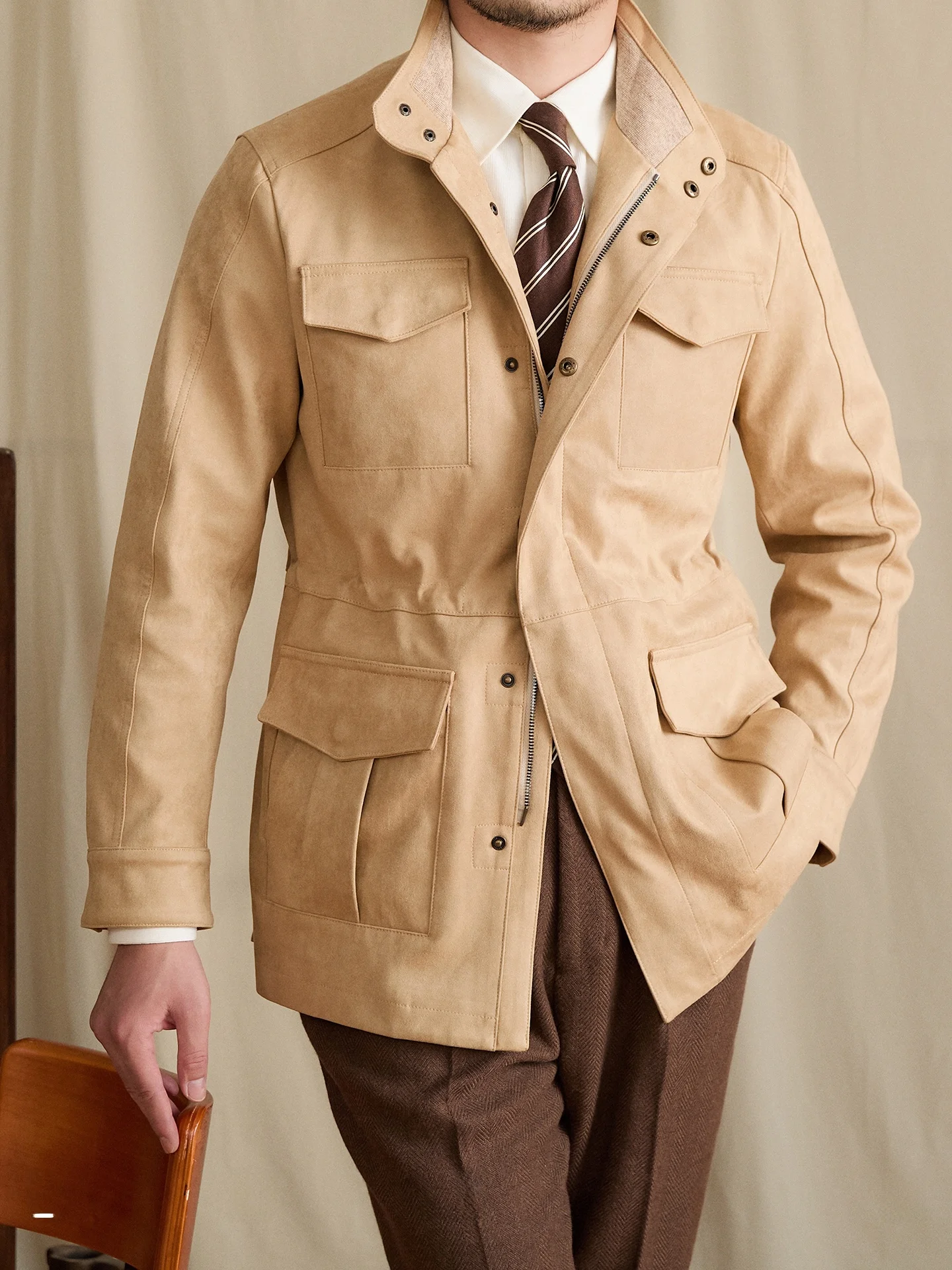 Mr. Deer Tee's Autumn Winter Stand Collar Suede Jaet Slim Fit Waist Cinched Hunting Sle Casual Outerwear for Men
Mr. Deer Tee's Autumn Winter Stand Collar Suede Jaet Slim Fit Waist Cinched Hunting Sle Casual Outerwear for Men