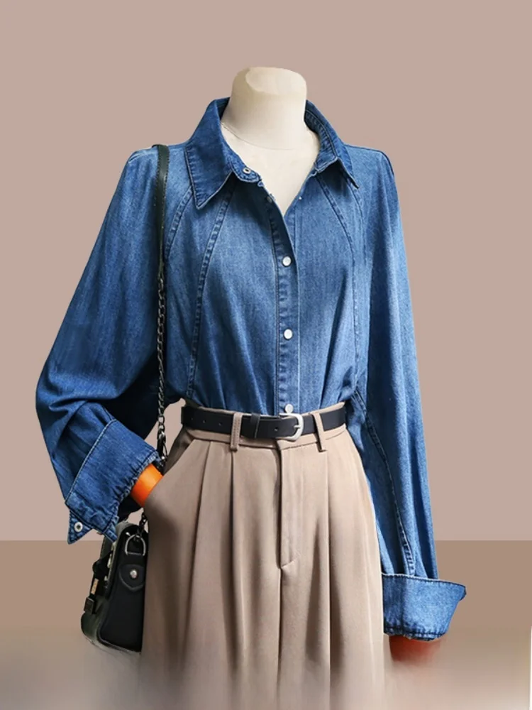 Retro Long Sve Denim irt Women's Spring Autumn Loose irt Ele Top Tag Removed Slimming Effect Regular Length
Retro Long Sve Denim irt Women's Spring Autumn Loose irt Ele Top Tag Removed Slimming Effect Regular Length