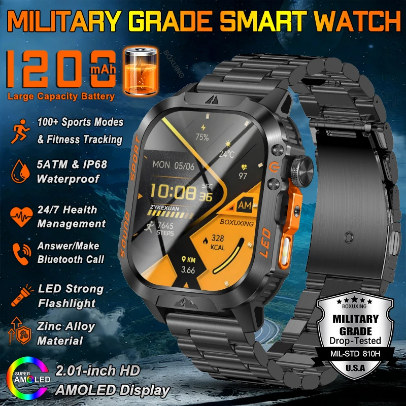 2026 New 1200 mAh Battery Military Smart Watch Men 5ATM Waterproof Sports Tracker Heart Rate Flashlight AMOLED Screen Smartwatch
2026 New 1200 mAh Battery Military Smart Watch Men 5ATM Waterproof Sports Tracker Heart Rate Flashlight AMOLED Screen Smartwatch