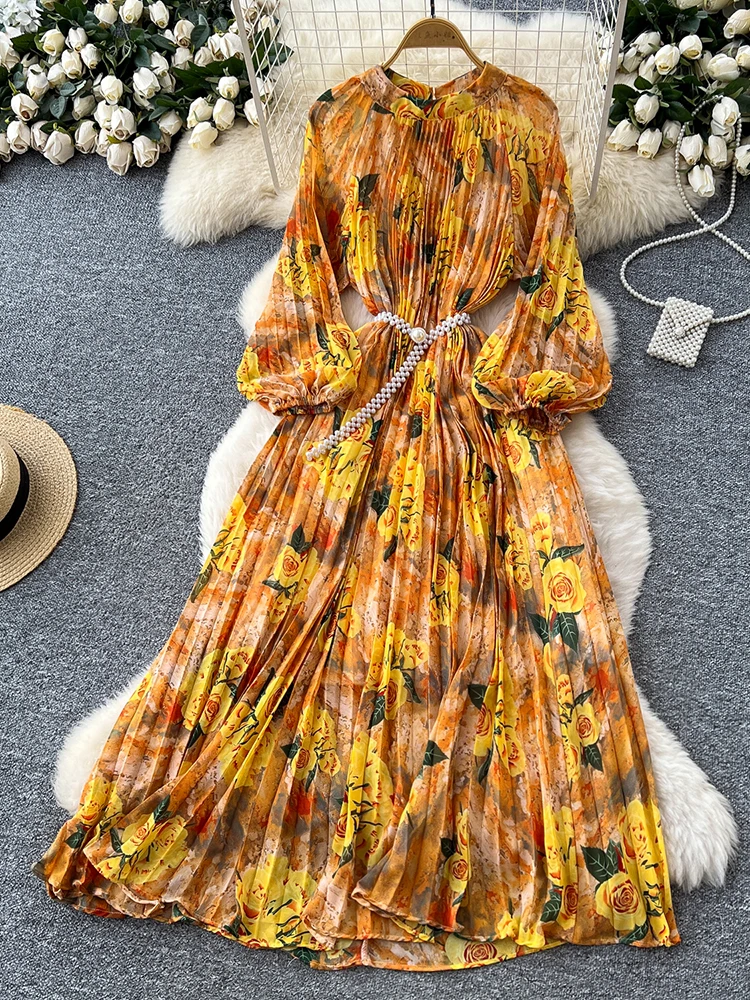 Women's Spring Dress French Style Round Neck Tied Waistband Lantern Sleeves Printed Pleats Temperament Elegant Dress DS176
Women's Spring Dress French Style Round Neck Tied Waistband Lantern Sleeves Printed Pleats Temperament Elegant Dress DS176
