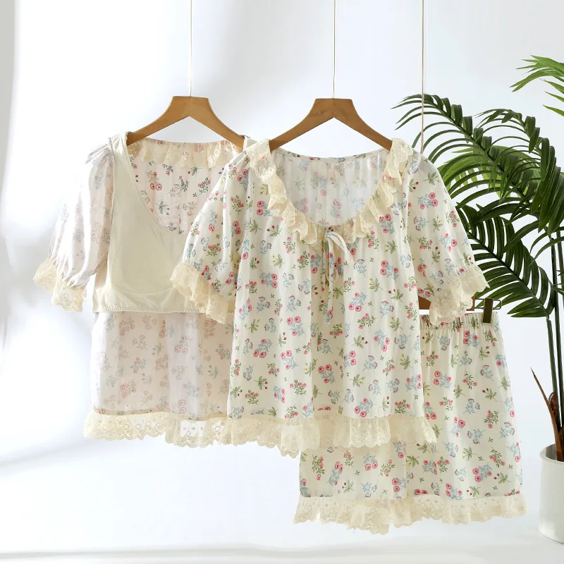 Lace V-Neck Short Sleeve Pyjamas For Women Pajamas Set Pure Cotton Underwear Summer Thin Loose Sleepwear For Sleeping
Lace V-Neck Short Sleeve Pyjamas For Women Pajamas Set Pure Cotton Underwear Summer Thin Loose Sleepwear For Sleeping