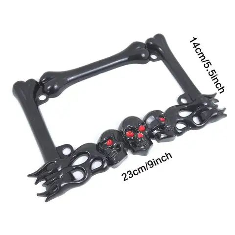 Motorcycle License Plate Frame Skull Decor Lightweight Motorbike Spare Parts Simple Assembly 9x5.5 Inch Universal Fit