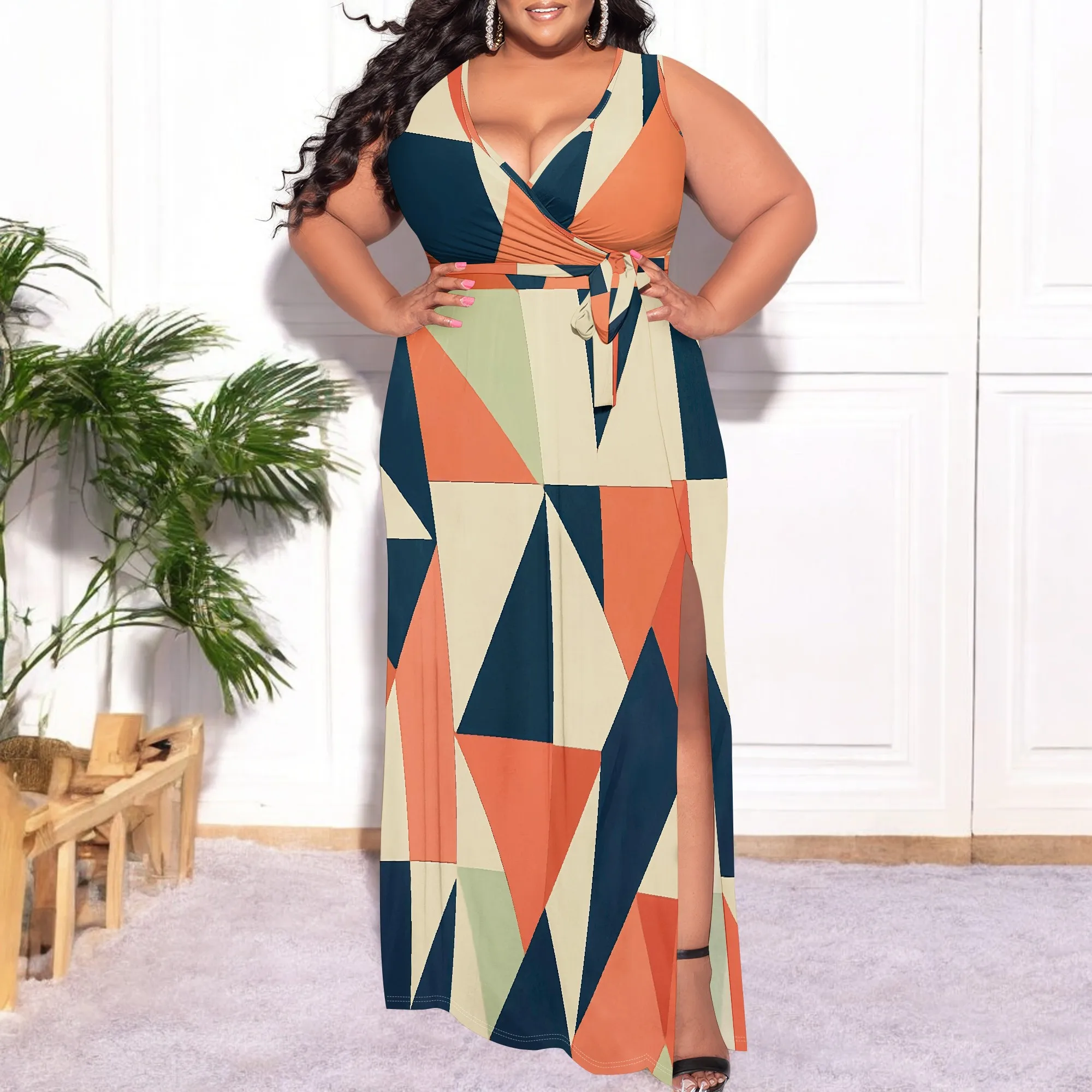 Plus Size Geometric Print Maxi Dress XL-6XL Sleeveless V-Neck Style for Office Look or Modern Streetwear
Plus Size Geometric Print Maxi Dress XL-6XL Sleeveless V-Neck Style for Office Look or Modern Streetwear