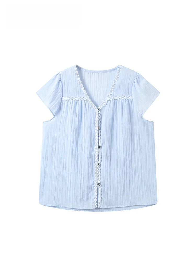 Casual Short Sleeve Shirt Women's plus Size Summer New Style Versatile Top Trendy Sweet Style Lace Splicing Thin Fabric V-neck
Casual Short Sleeve Shirt Women's plus Size Summer New Style Versatile Top Trendy Sweet Style Lace Splicing Thin Fabric V-neck