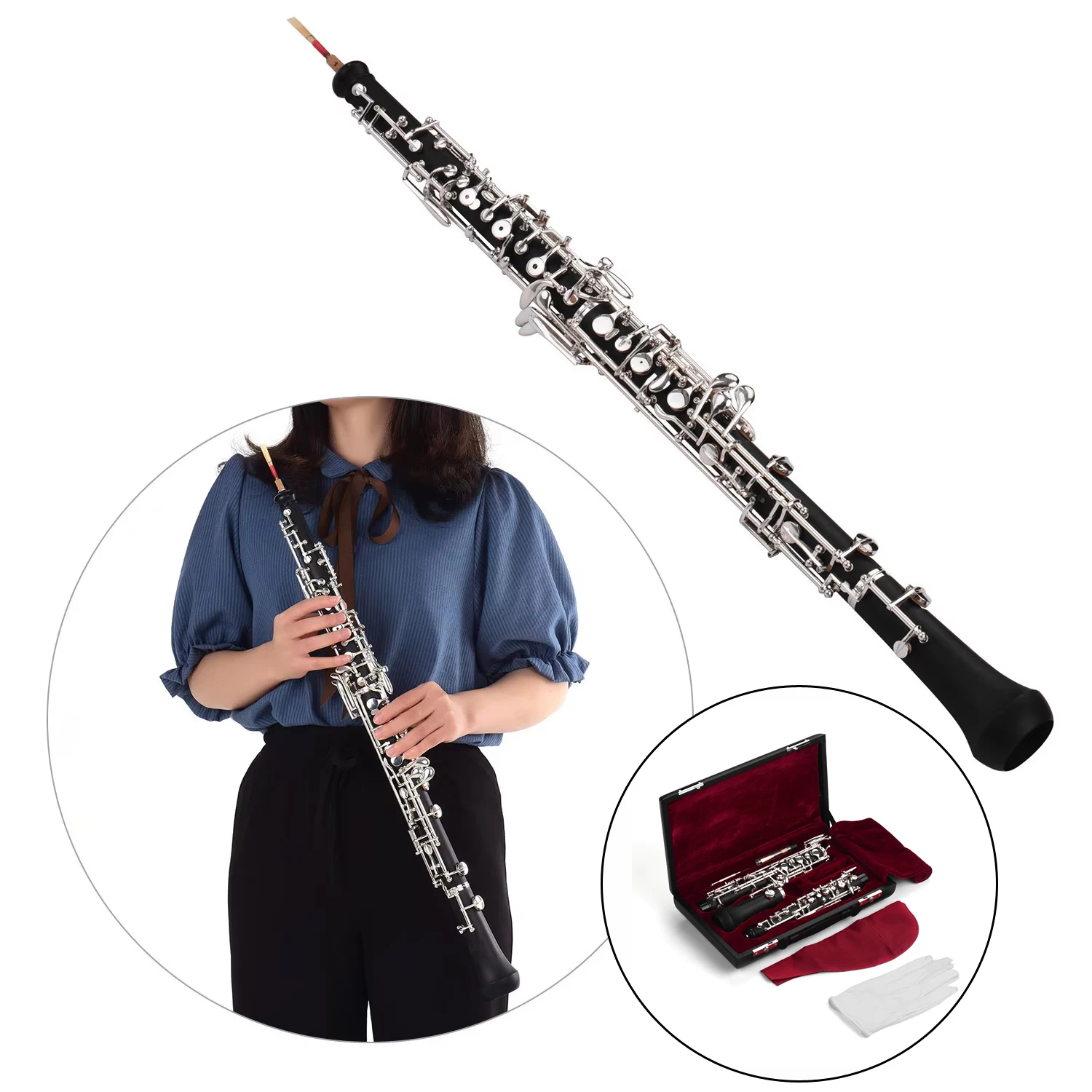 Professional Oboe C Key Semi-automatic Style Silver-plated Keys Woodwind Instrument with Oboe Reed Gloves Leather Case Carry Bag
Professional Oboe C Key Semi-automatic Style Silver-plated Keys Woodwind Instrument with Oboe Reed Gloves Leather Case Carry Bag