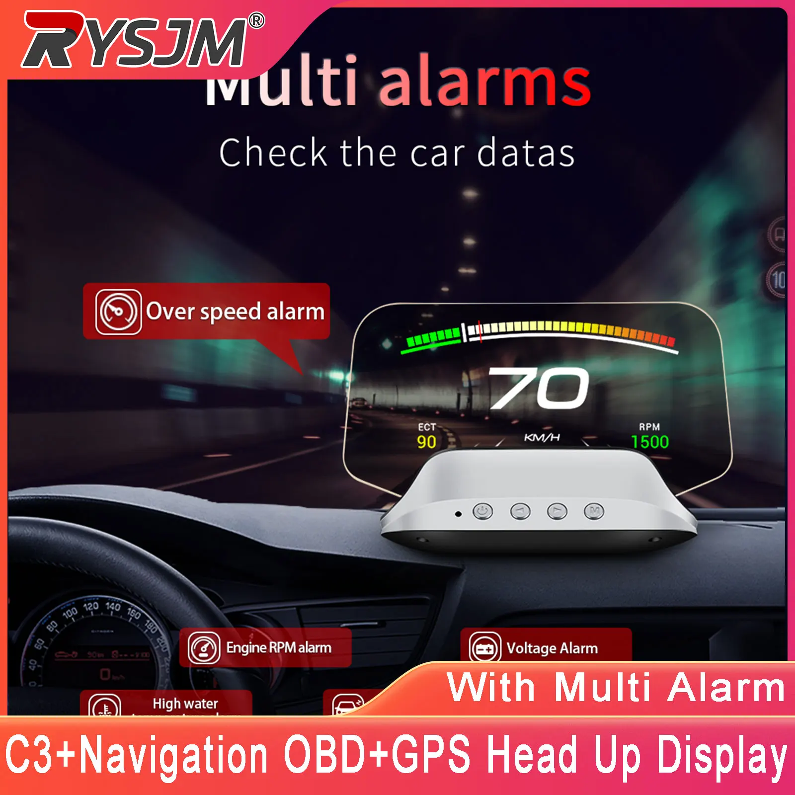 C3+Navigation Car HUD OBD2+GPS Head Up Display On Board Computer Car Speedometer With Overspeed Engine RPM DTCS Voltage Alarm
C3+Navigation Car HUD OBD2+GPS Head Up Display On Board Computer Car Speedometer With Overspeed Engine RPM DTCS Voltage Alarm