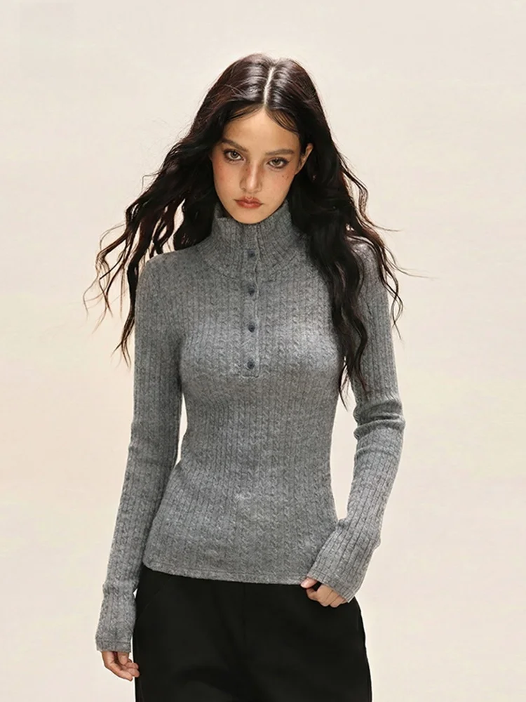 November Grey High Collar Slim Fit Women's Knitted Sweater Spring Autumn American Style Twist Casual Soft Long Sleeve Top
November Grey High Collar Slim Fit Women's Knitted Sweater Spring Autumn American Style Twist Casual Soft Long Sleeve Top