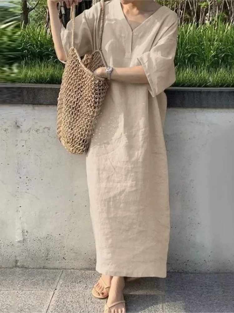 2024 Black Loose Dress Fashion V Neck Short Sleeve Beach Party Casual Holiday Solid New Summer Long Dresses For Women
2024 Black Loose Dress Fashion V Neck Short Sleeve Beach Party Casual Holiday Solid New Summer Long Dresses For Women