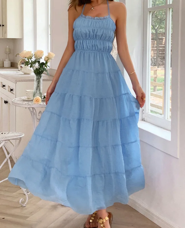 Vacation Casual Style Neck Hanging Beach Dress for Summer Women, Elegant and Sexy Pleated Backless A-Line Neck Hanging Dress
Vacation Casual Style Neck Hanging Beach Dress for Summer Women, Elegant and Sexy Pleated Backless A-Line Neck Hanging Dress